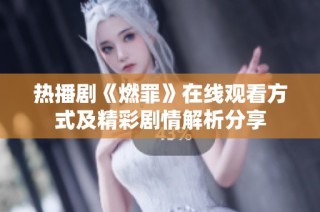 热播剧《燃罪》在线观看方式及精彩剧情解析分享